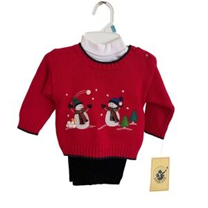 NWT Good Lad Vintage Red Snowman Sweater Corduroy Pants Set 3PC 3-6M Holiday New